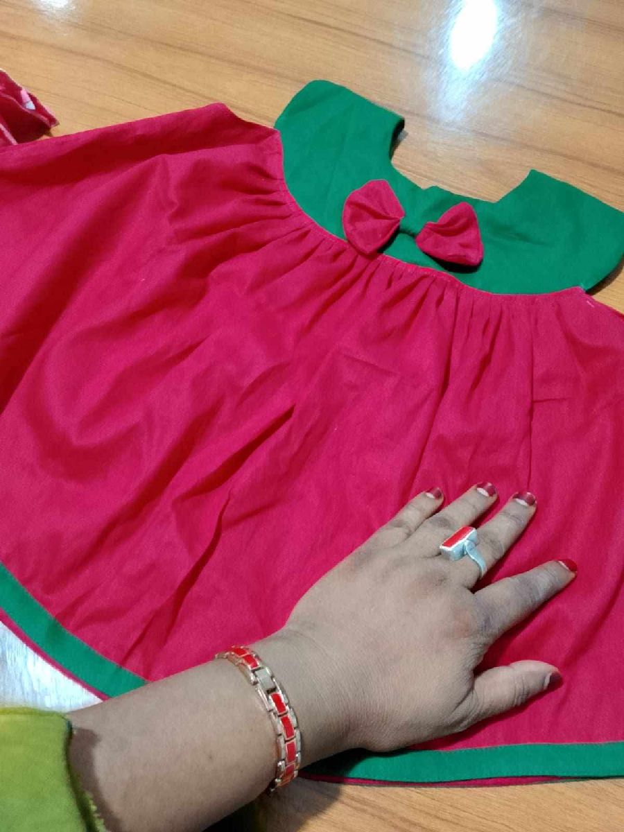 বেবি গার্ল ফ্রক (গোলাপি-সবুজ এমব্রয়ডারি) 2