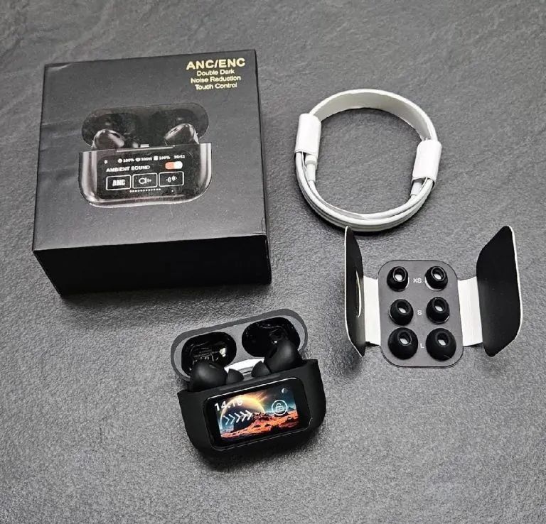 A9 Pro ANC Earbuds Touch Screen Display Black/white 2