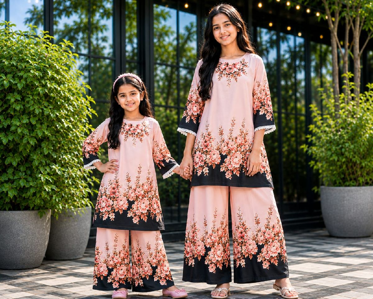 Digital Print Baby Two Piece৬ থেকে ১৫ বছরের গার্লসের ডিজিটাল প্রিন্টের স্টিচ কটন টু পিস সেট। 2