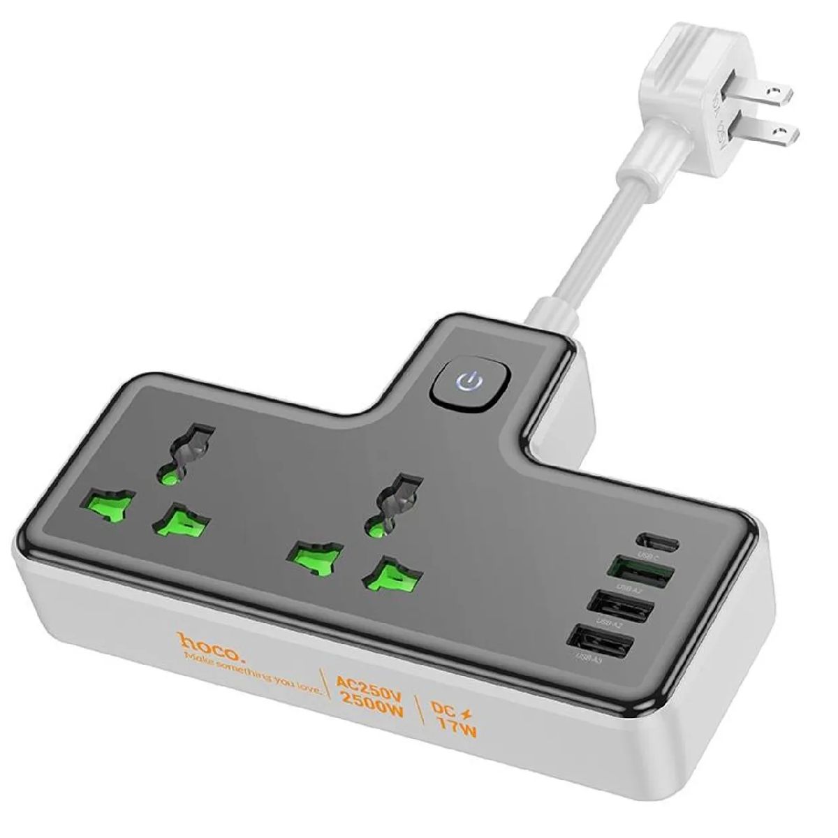 HOCO AC11A Voyage 2-Position Expansion Socket (1C3A) (EU) – Black Color