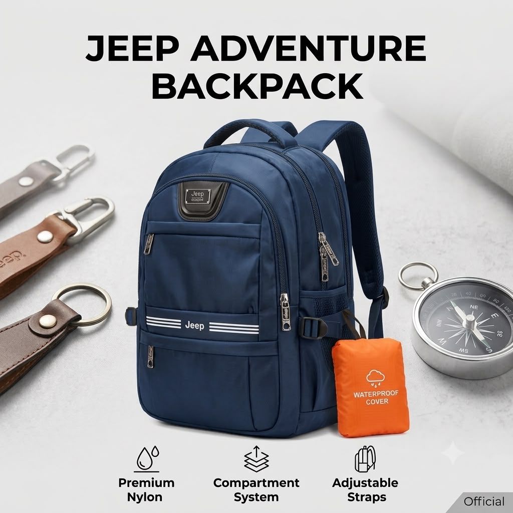 Jeep Adventure Backpackস্টাইল, টেকসই মান আর প্রয়োজনীয় সব ফিচারের পারফেক্ট কম্বিনেশন!✅ প্রিমিয়াম ওয়াটার-রেজিস্ট্যান্ট নাইলন ম্যাটেরিয়াল✅ বড় ক্যাপাসিটির মাল্টি-কম্পার্টমেন্ট ডিজাইন✅ ল্যাপটপ, বই, কাপড় ও দৈনন্দিন সব প্রয়োজনীয় জিনিস বহনের জন্য আদর্শ✅ শক্তিশালী "Jeep" ব্র্যান্ডেড জিপার✅ আরামদায়ক প্যাডেড ও অ্যাডজাস্টেবল শোল্ডার স্ট্র্যাপ✅ মজবুত টপ হ্যান্ডেল✅ বৃষ্টির জন্য ফ্রি ওয়াটারপ্রুফ রেইন কভার🎯 অফিস, ইউনিভার্সিটি, ট্রাভেল কিংবা আউটডোর অ্যাডভেঞ্চার—সব ক্ষেত্রেই নির্ভরযোগ্য সঙ্গী। 2