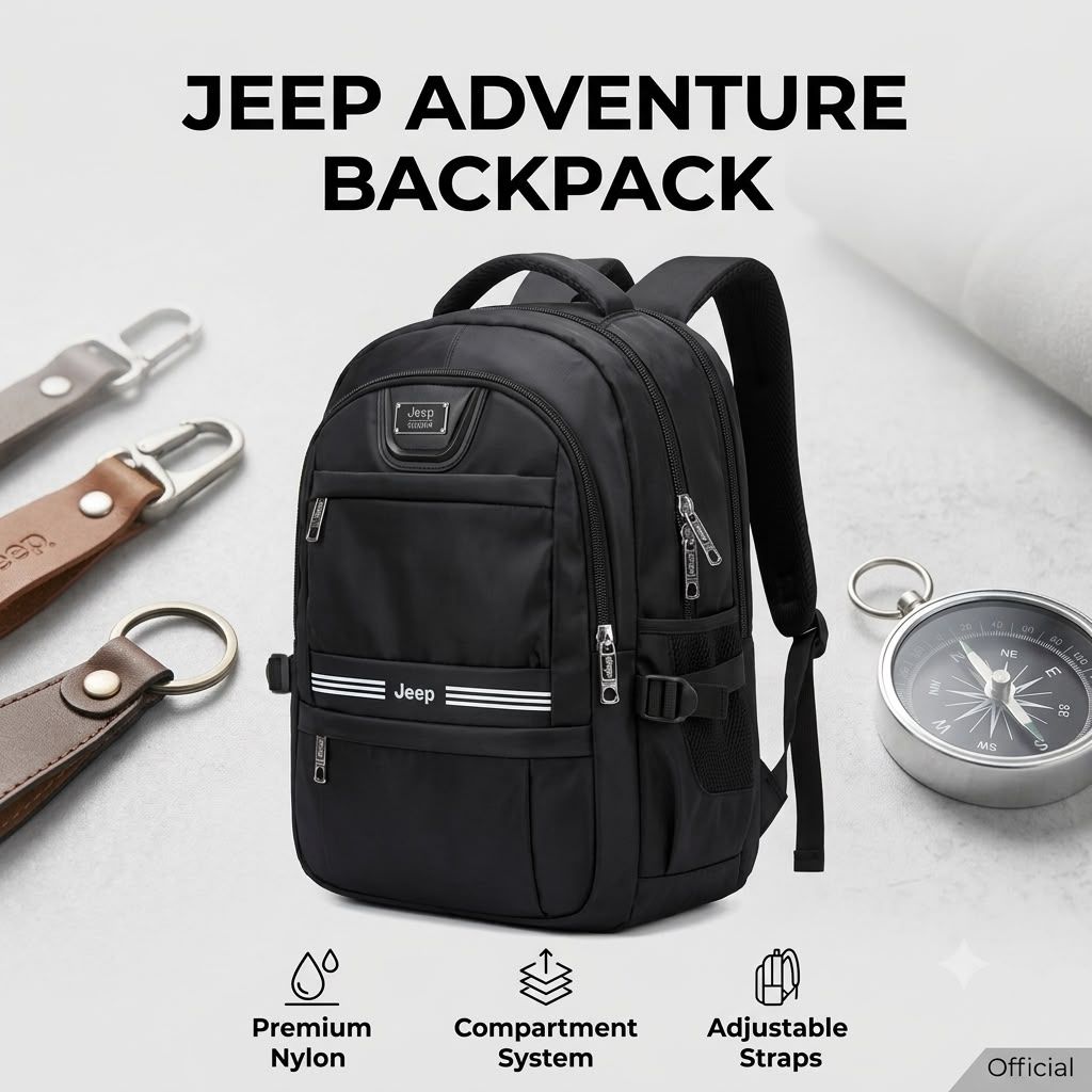 Jeep Adventure Backpackস্টাইল, টেকসই মান আর প্রয়োজনীয় সব ফিচারের পারফেক্ট কম্বিনেশন!✅ প্রিমিয়াম ওয়াটার-রেজিস্ট্যান্ট নাইলন ম্যাটেরিয়াল✅ বড় ক্যাপাসিটির মাল্টি-কম্পার্টমেন্ট ডিজাইন✅ ল্যাপটপ, বই, কাপড় ও দৈনন্দিন সব প্রয়োজনীয় জিনিস বহনের জন্য আদর্শ✅ শক্তিশালী "Jeep" ব্র্যান্ডেড জিপার✅ আরামদায়ক প্যাডেড ও অ্যাডজাস্টেবল শোল্ডার স্ট্র্যাপ✅ মজবুত টপ হ্যান্ডেল✅ বৃষ্টির জন্য ফ্রি ওয়াটারপ্রুফ রেইন কভার🎯 অফিস, ইউনিভার্সিটি, ট্রাভেল কিংবা আউটডোর অ্যাডভেঞ্চার—সব ক্ষেত্রেই নির্ভরযোগ্য সঙ্গী। 3