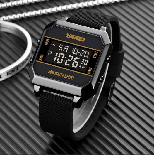 Brand: SKMEIMaster Copy Time display with LED backlight functionWater resistance 30 mSquare dial for creativityCyberpunk fashion styleDual time + countdown + 12/24 hoursHard fearless, be yourself!Type: fashion casual sports watch for men and womenMovement: digital movementCase Thickness: 12mmBand Width: (Approx) 2.0cmDial Diameter: (Approx.) 4.0cmStrap material: durable PU leatherBody material: zinc alloyClasp: Stainless steel buckleAccurate time displayThis is a good gift for someone specialNote: We recommend not wearing it while swimming. But if you are going to swim or dive, please do not press the buttons underwater!