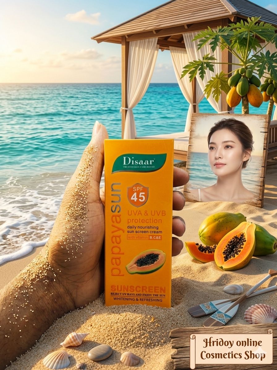 Disaar Papaya Sun Sunscreen SPF 45 দেখা যাচ্ছে। 🍊☀️ 3