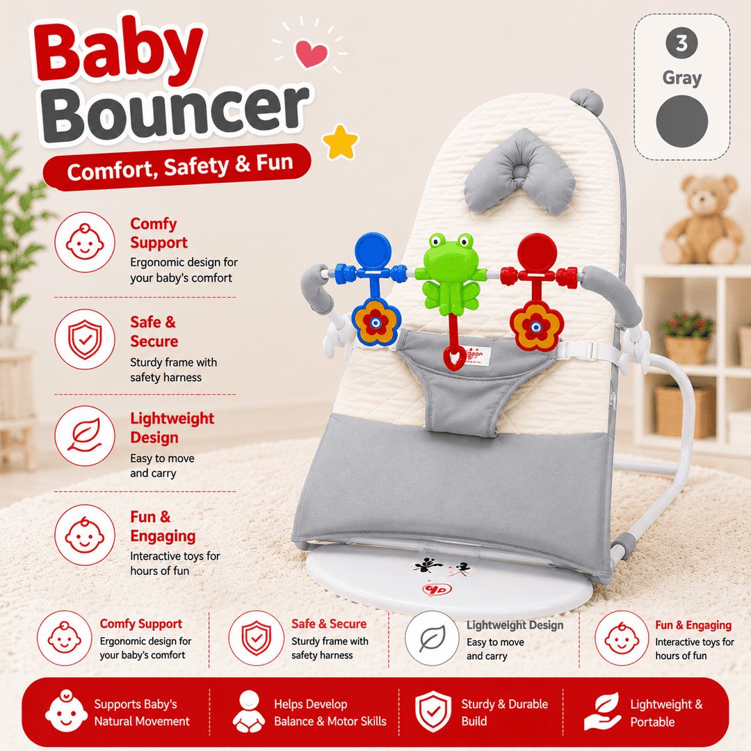 Baby Bouncer with pillow, toy & music-কানওয়ালা, খেলনা, বালিশ ও মিউজিক সহ 3