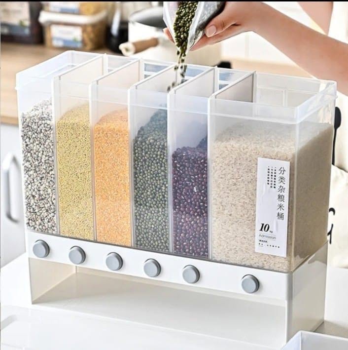 10L Wall Mounted Separate Rice Bucket Cereal Dispenser Moisture Proof Plastic Automatic Racks Sealed Metering Food Storage Box. 4