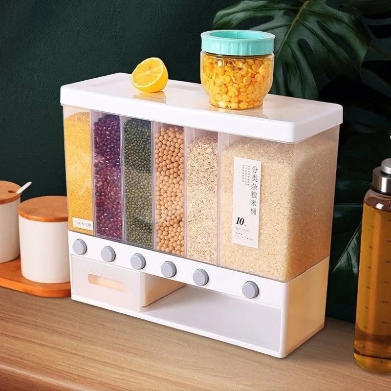 10L Wall Mounted Separate Rice Bucket Cereal Dispenser Moisture Proof Plastic Automatic Racks Sealed Metering Food Storage Box. 5