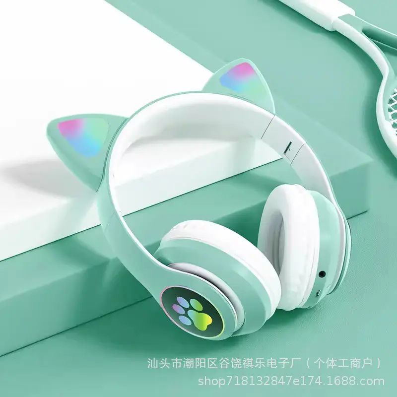Gradient Color Bluetooth Headphones Noise Cancellation Headsets RGB Cute Cat Ear 2
