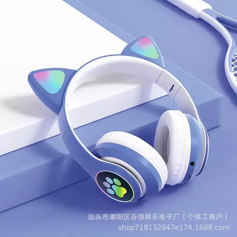 Gradient Color Bluetooth Headphones Noise Cancellation Headsets RGB Cute Cat Ear 3