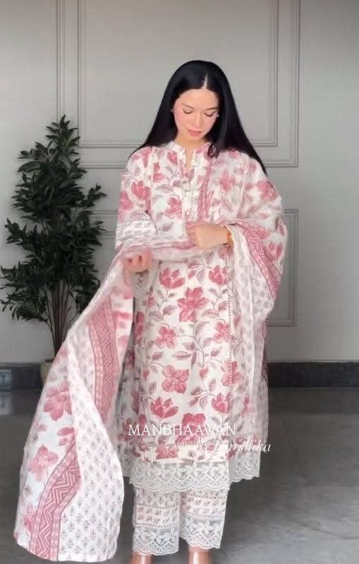 Cotton Embroidery Three Piece