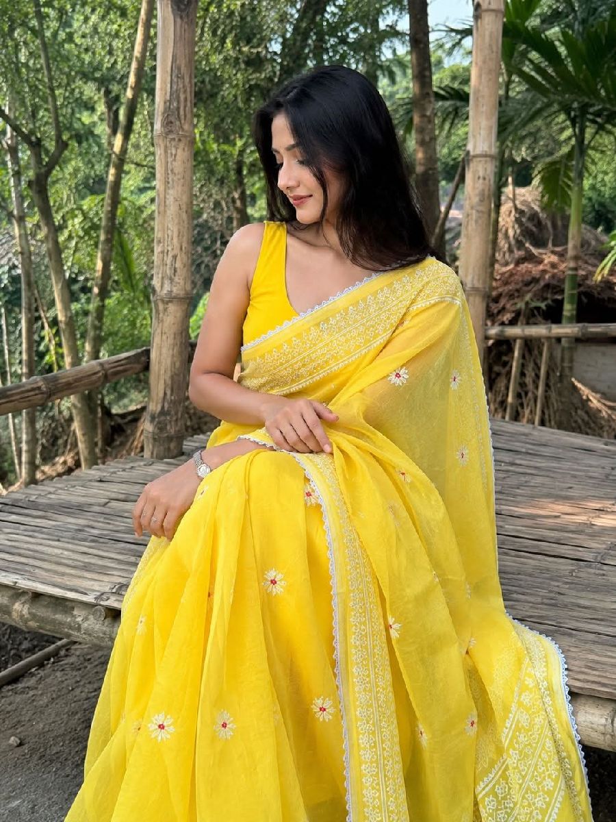 Half Silk Lace Work Saree