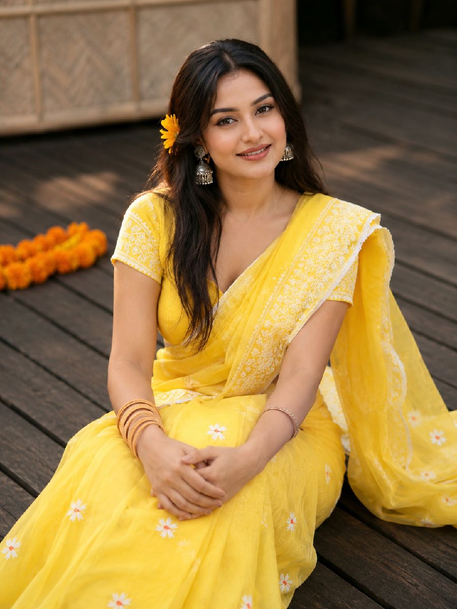 Half Silk Lace Work Saree 2