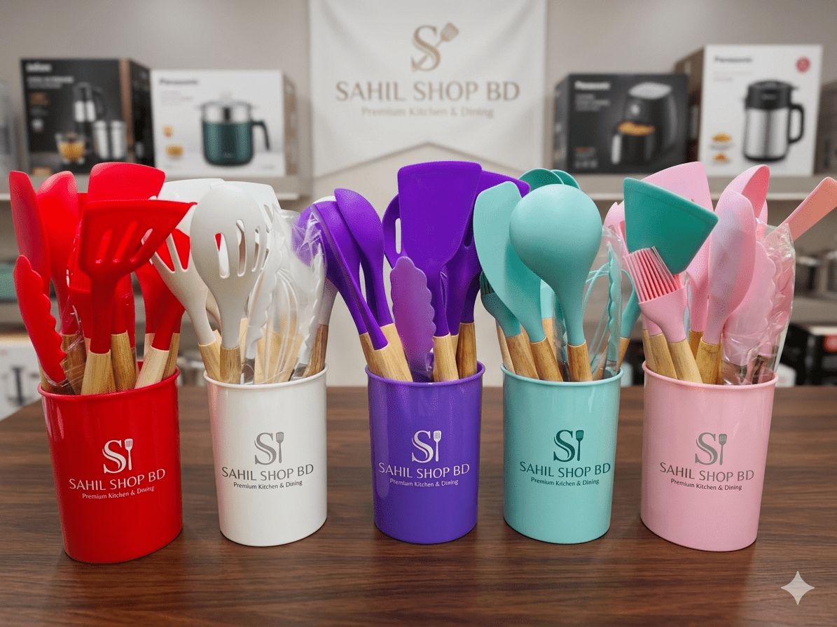 12 Pcs Wooden & Silicone Kitchen Utensil Set