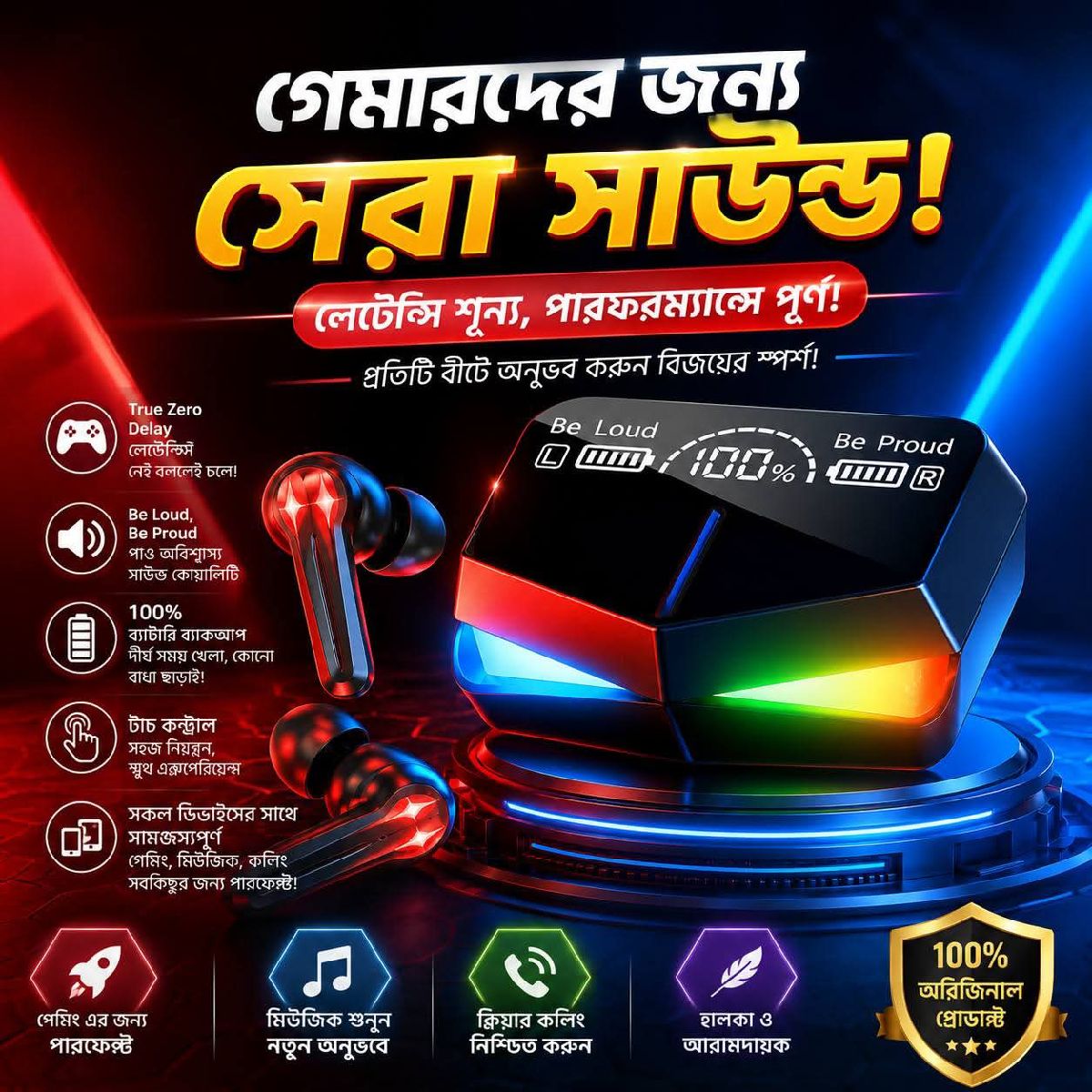 M28 RGB TWS ইয়ারবাড – প্রিমিয়াম সাউন্ড ও স্টাইলিশ ডিজাইন 3