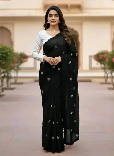হেনা ফুল এমব্রয়ডারি শাড়ি 2