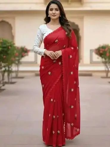 হেনা ফুল এমব্রয়ডারি শাড়ি