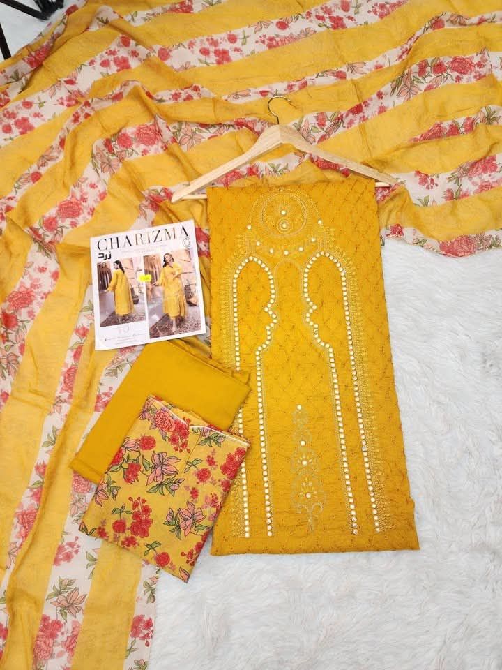 Charizma Zard Chikankari Lawn Unstitched Three-Piece CCK-10 2