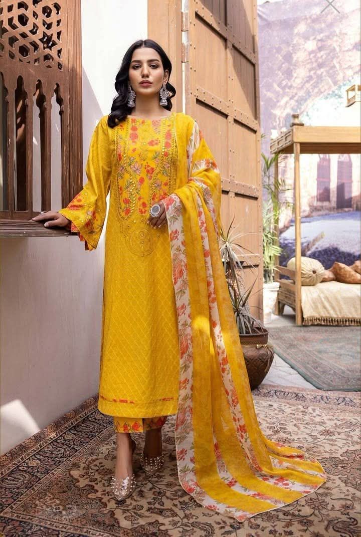Charizma Zard Chikankari Lawn Unstitched Three-Piece CCK-10 3