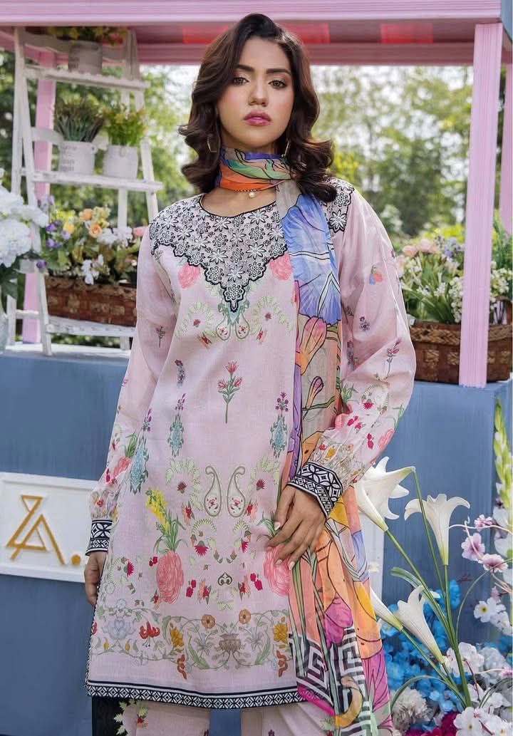 Za Clothes Za Prints Unstitched Three-Piece – Silk Dupatta 3