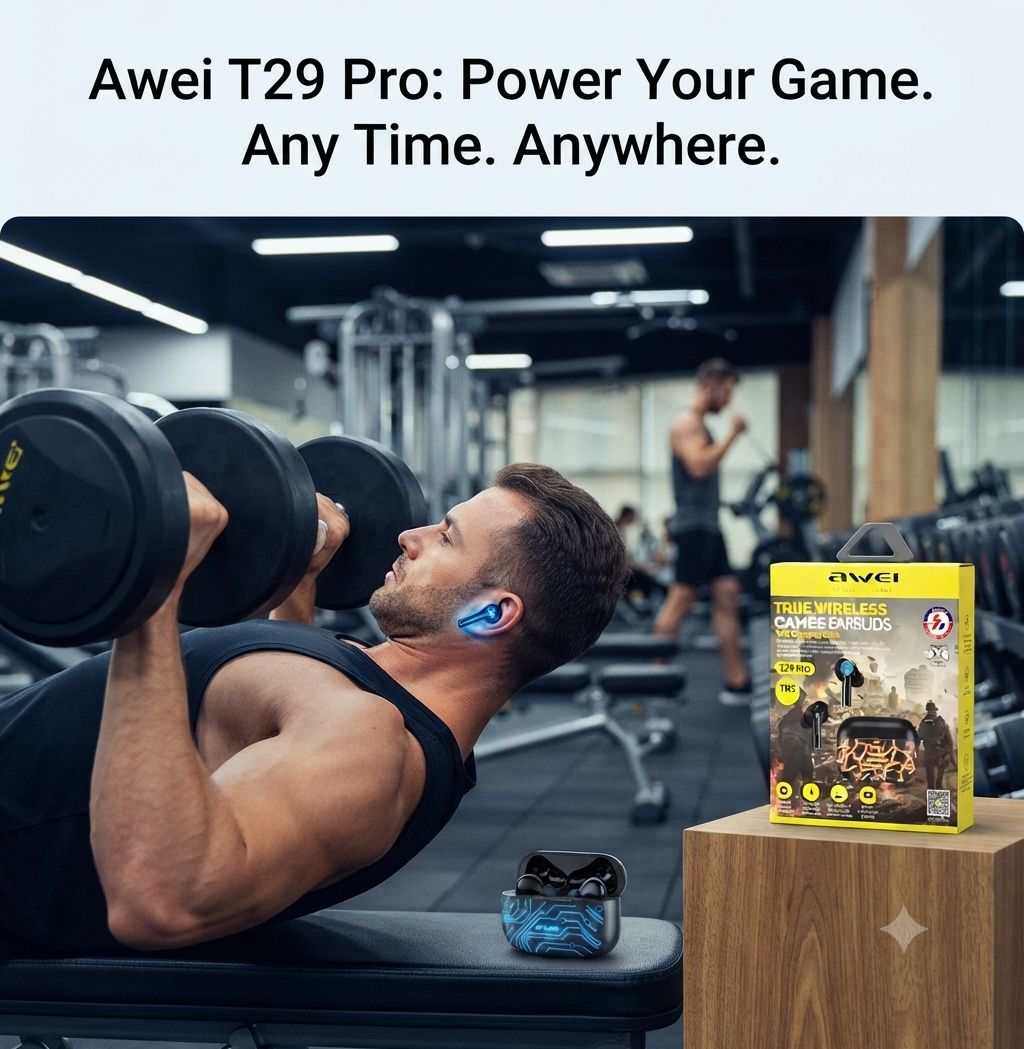 Awei T29 Pro ওয়্যারলেস গেমিং ইয়ারবাডস (RGB লাইটিং কেস সহ) 3