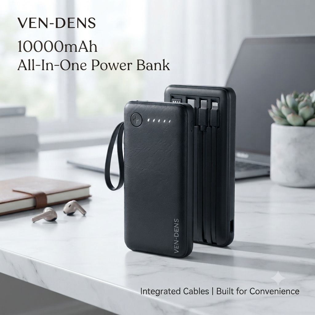 Ven-Dens VD-PB058 10000mAh Built-in Cable Fast Charging Power Bank 2