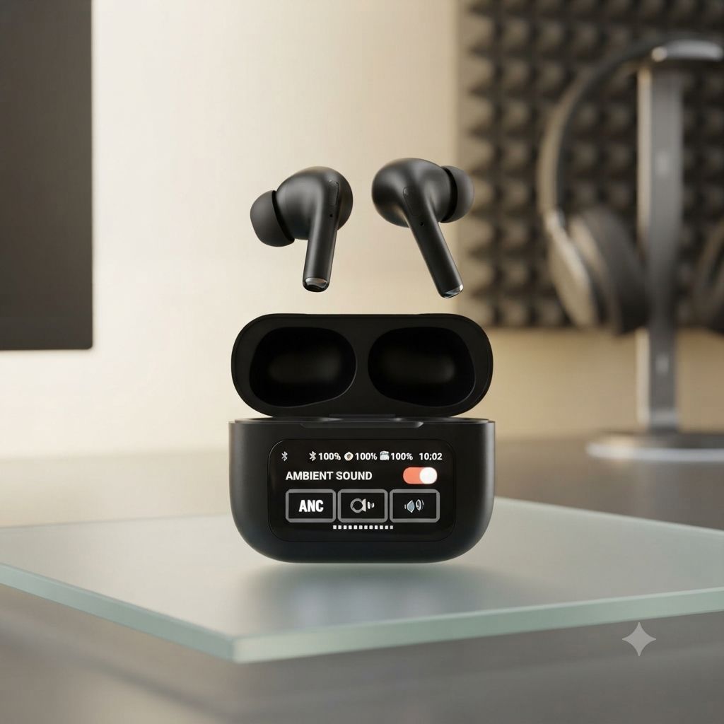 A9 Pro Smart Screen ANC Wireless Earbuds – প্রিমিয়াম ইন-ইয়ার ব্লুটুথ হেডফোন
