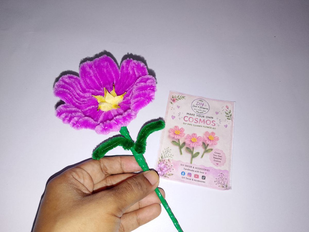 🌸 হাতে বানানো সুন্দর পাইপ ক্লিনার Cosmos Flower DIY Kit 💜 2