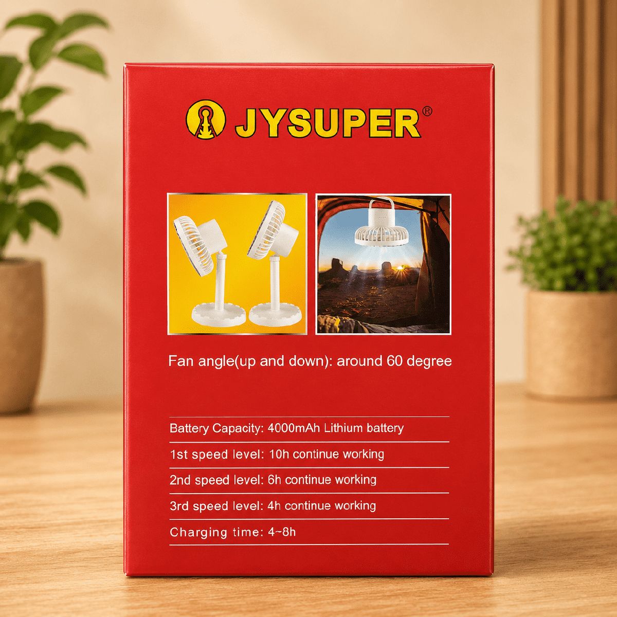 JYSUPER JY-2218 Rechargeable Mini Table Fan 12.5 Inch – 4000mAh Battery, 3 Speed, USB Type-C & Type-B Charging-জয়সুপার জে ওয়াই ২২১৮ রিচার্জেবল মিনি টেবিল ফ্যান 3