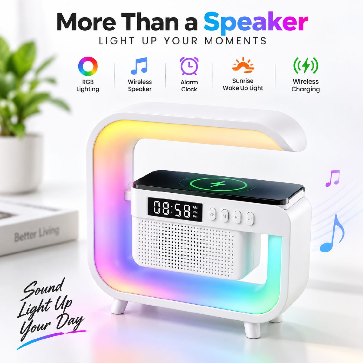 G3 Mini Smart Light Bluetooth Speaker | RGB Night Light + Wireless Charger + Digital Alarm Clock 3
