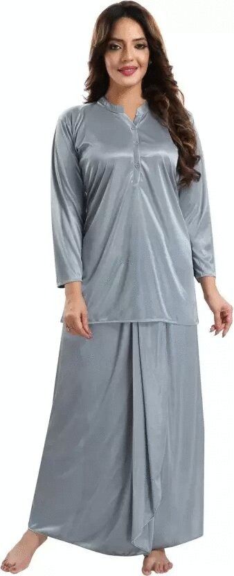 Night Dressফ্যাব্রিক: সাটিনপ্যাটার্ন: টপ এবং লুঙ্গিসেলস প্যাকেজ: 1 টপ , 1 লুঙ্গিলম্বা হাতাফ্রি সাইজ