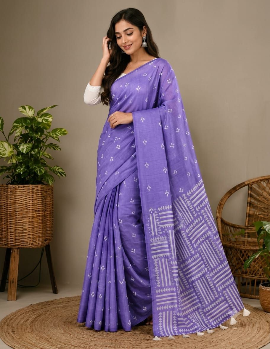Half Silk Screen Print Saree- 3