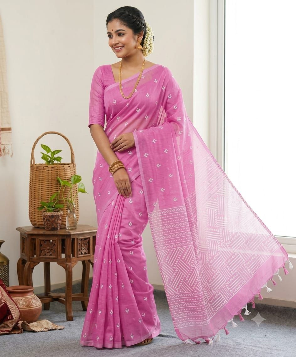 Half Silk Screen Print Saree-