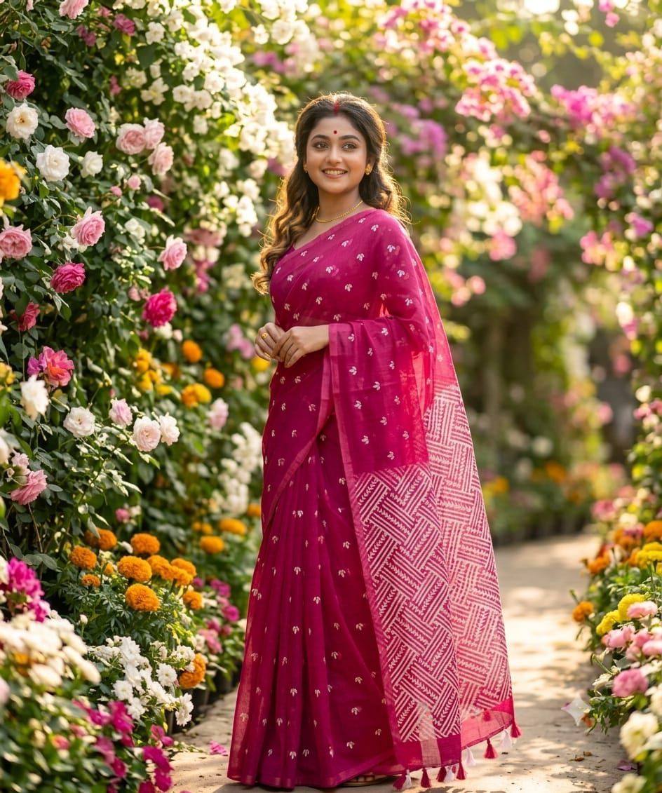 Half Silk Screen Print Saree- 2