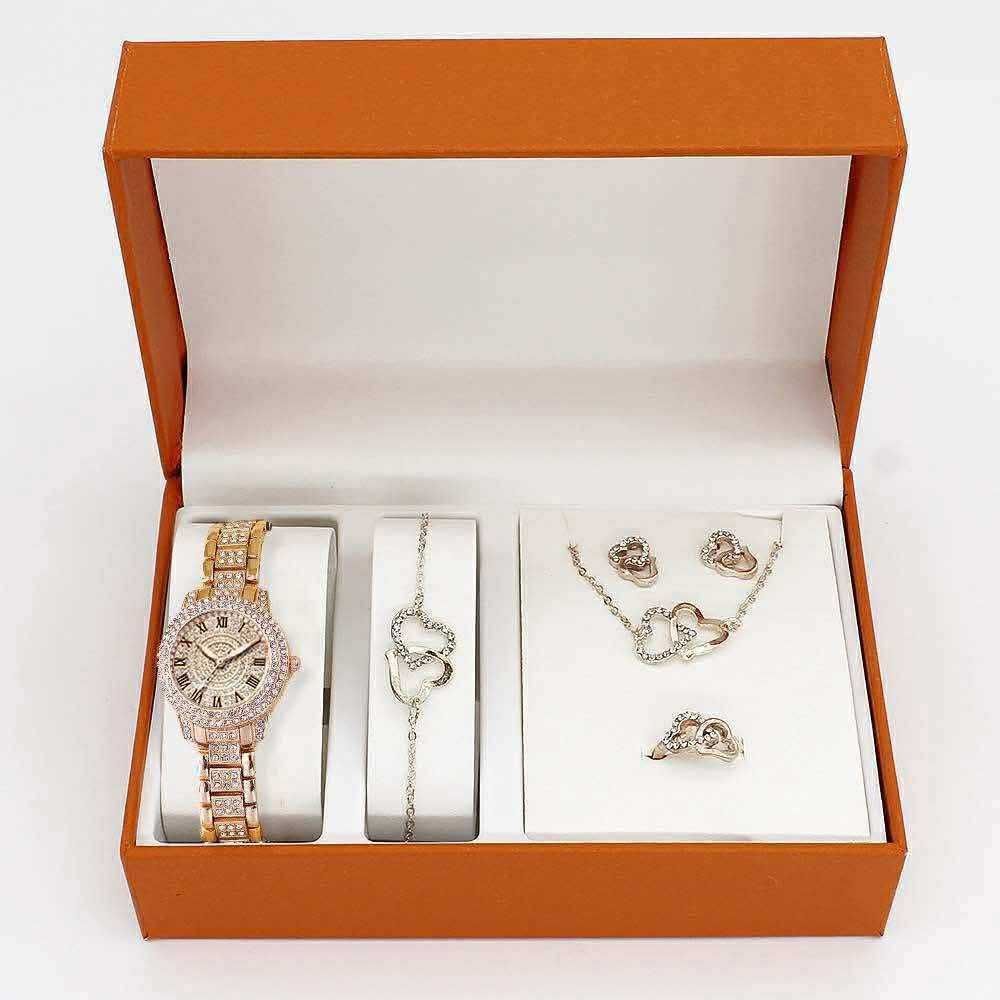 5 in 1 Casual Watch, Jewellery Set with Box