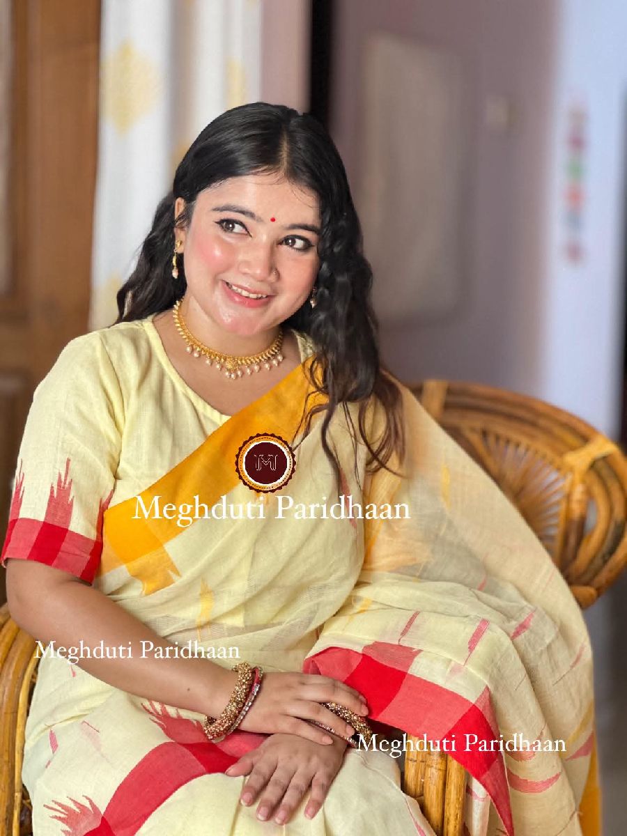 Monipuri sharee Off white Yellow Red Gonga Jamuna 2