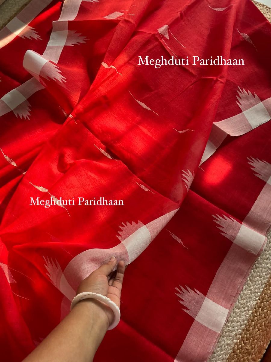 Monipuri Sharee Red White Matching 2