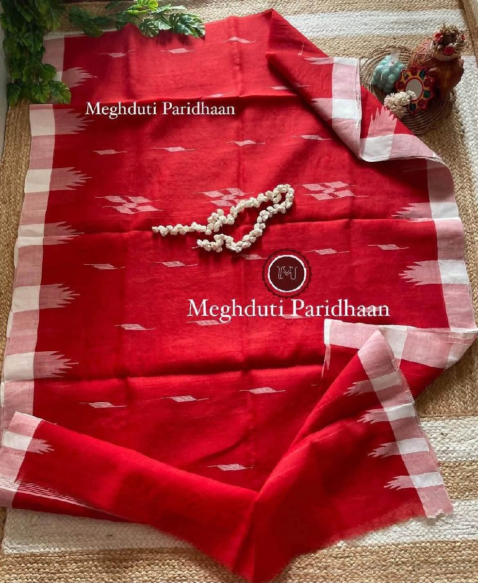 Monipuri Sharee Red White Matching
