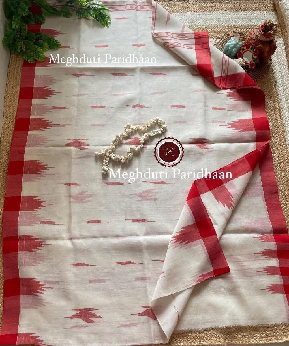 Monipuri Sharee White Red Matching 2