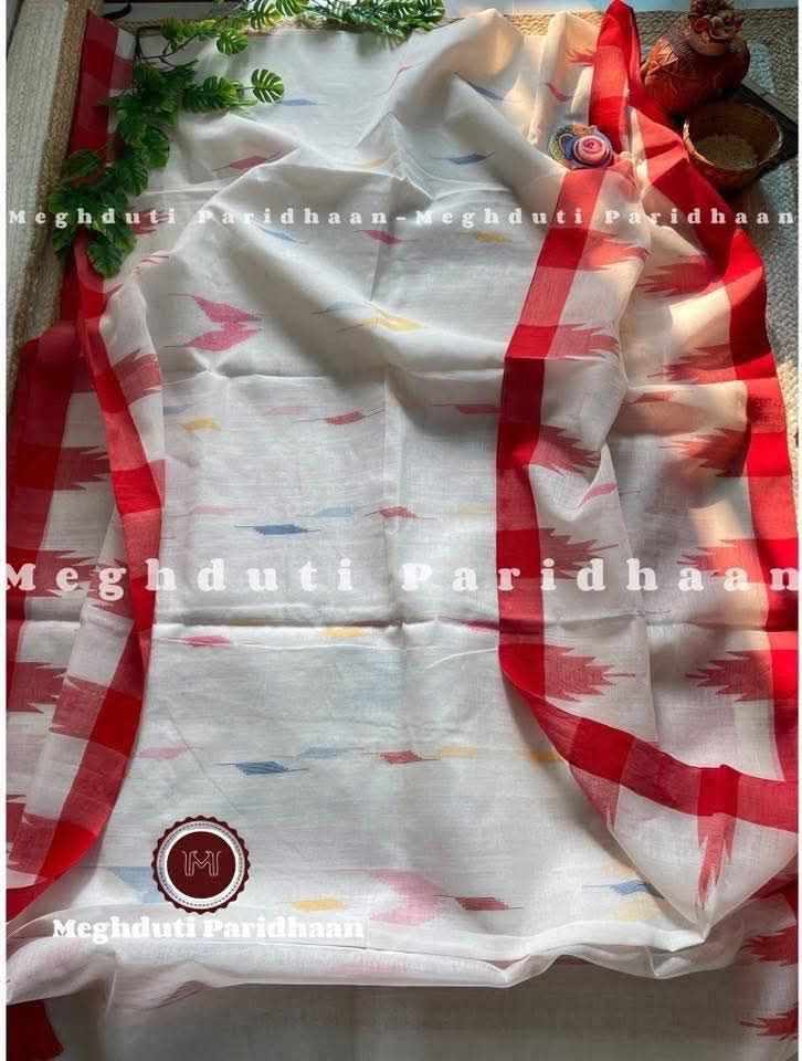Monipuri Sharee White Red Multi 3