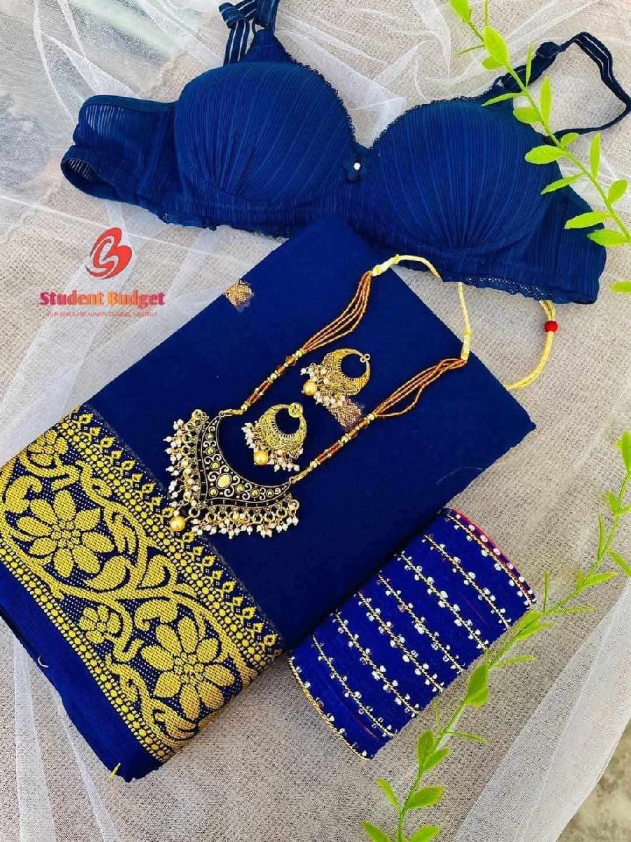 Royal Blue Saree with Inner & Jewelry Combo Box