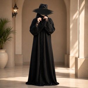 Premium Dubai Cherry Fabric: Elegant Lace Abaya Borka maroon Color 2