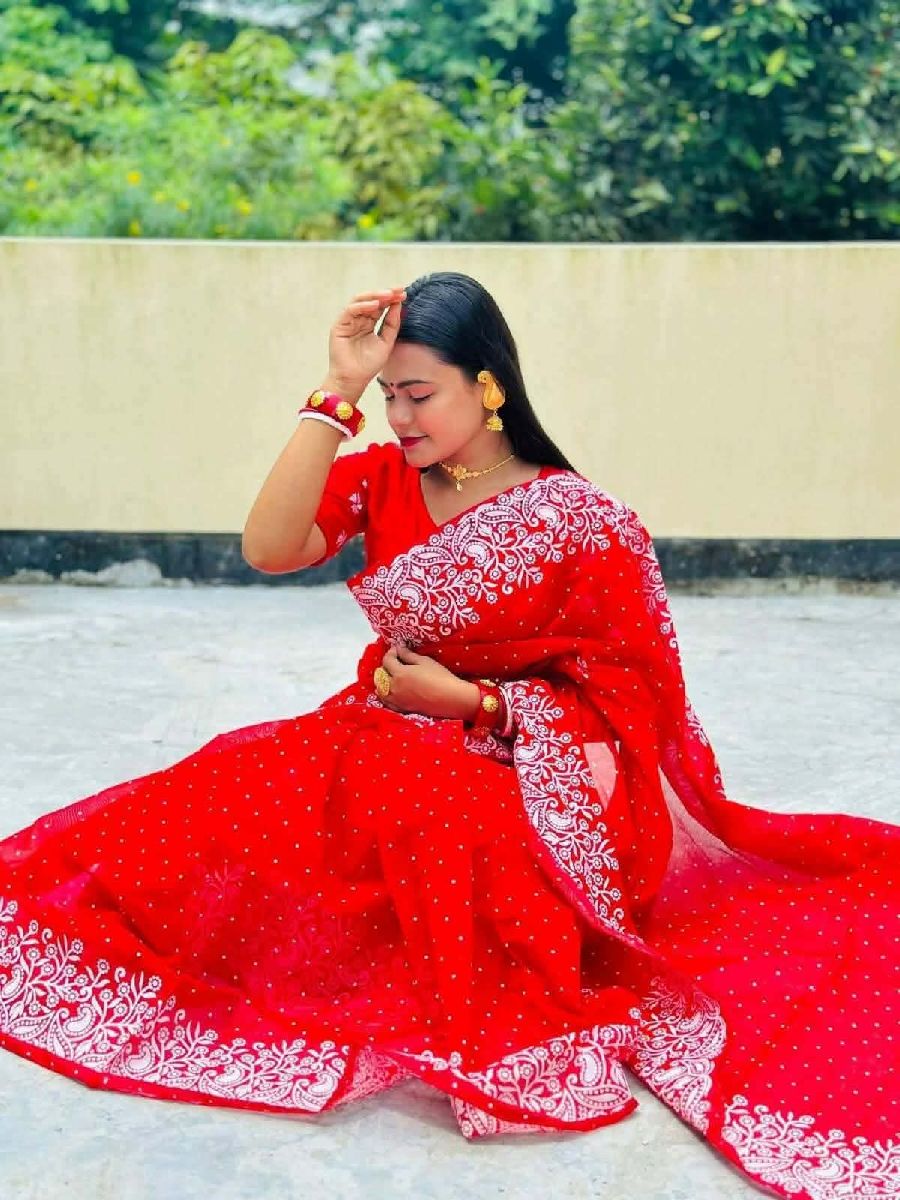 Half Silk Traditional Block Printed Saree with Blouse Piece 2