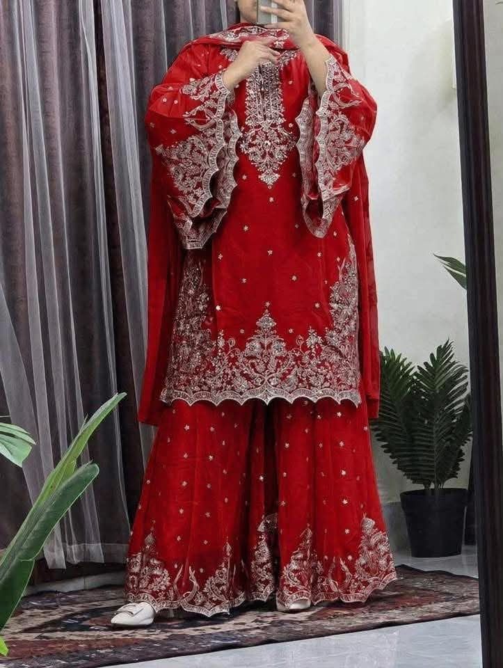 Exclusive Georgette Embroidered Garara Three-Piece Set 3