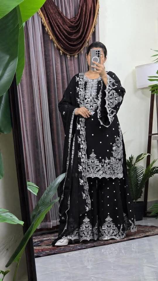 Exclusive Georgette Embroidered Garara Three-Piece Set