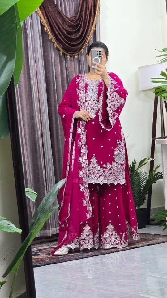 Exclusive Georgette Embroidered Garara Three-Piece Set 2