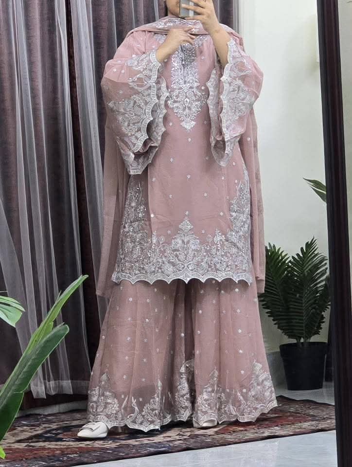 Exclusive Georgette Embroidered Garara Three-Piece Set