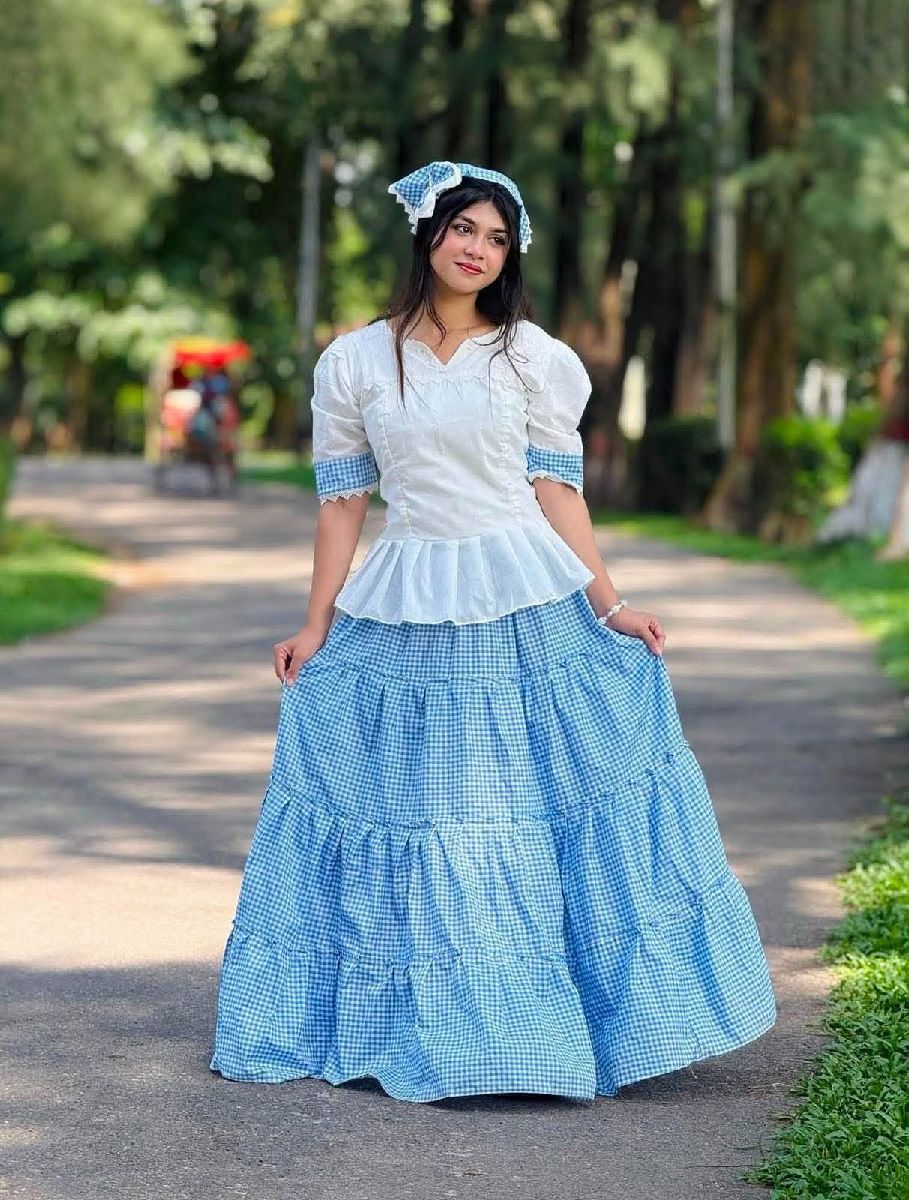 Stylish Pure Cotton Check Skirt, Top & Bandana 3-Piece Combo Set 3