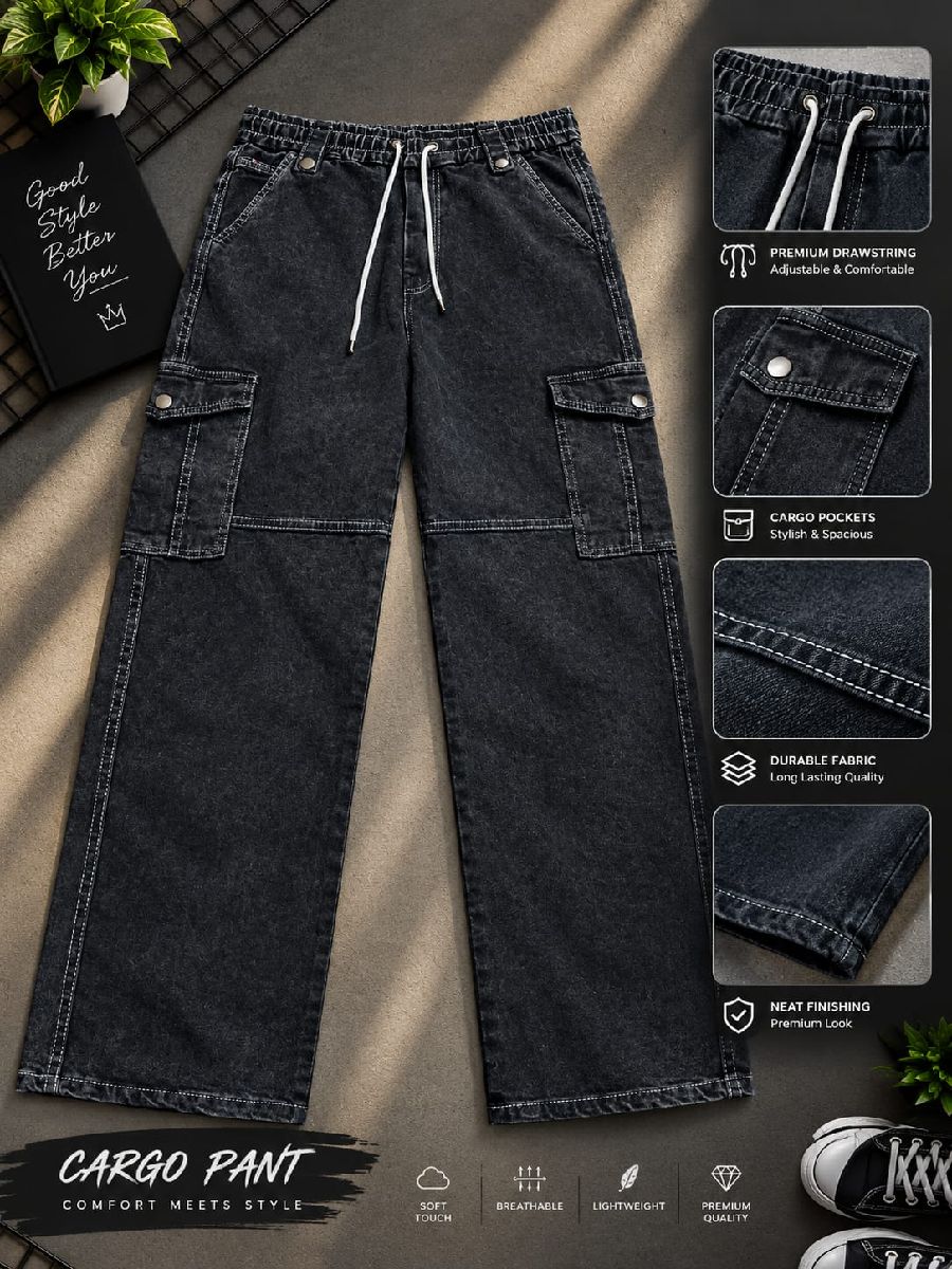 6 Pocket Cargo Denim Baggy Pant