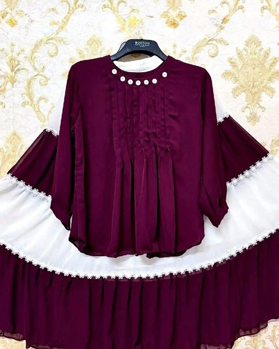 Gorgeous Cherry Georgette Skirt & Top 2-Piece Set 2