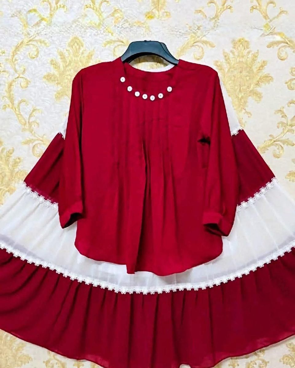 Exclusive Cherry Georgette Skirt & Top 2-Piece Combo Set 3